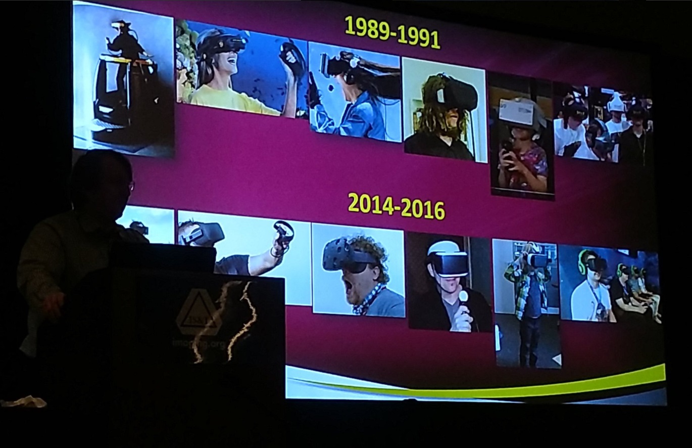 Figure 6. Dirk Reiners (University of Arkansas at Little Rock) highlighting the unchanging face of VR over 25 years. 